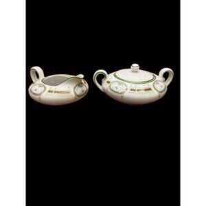 Art Deco Creamer and Covered Sugar‎ Bowl Set Lovebirds H & G Bavaria Heinrich
